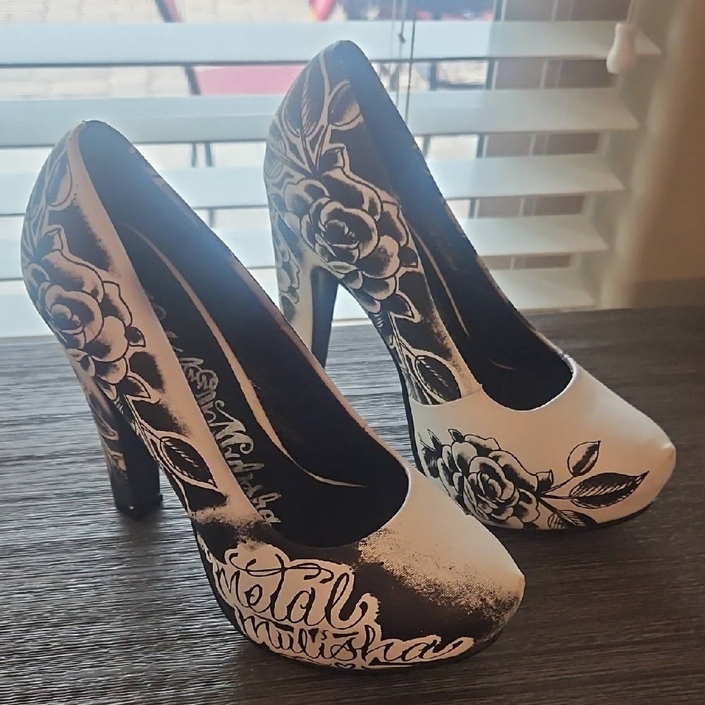 Metal Mulisha Floral Black and White Heels